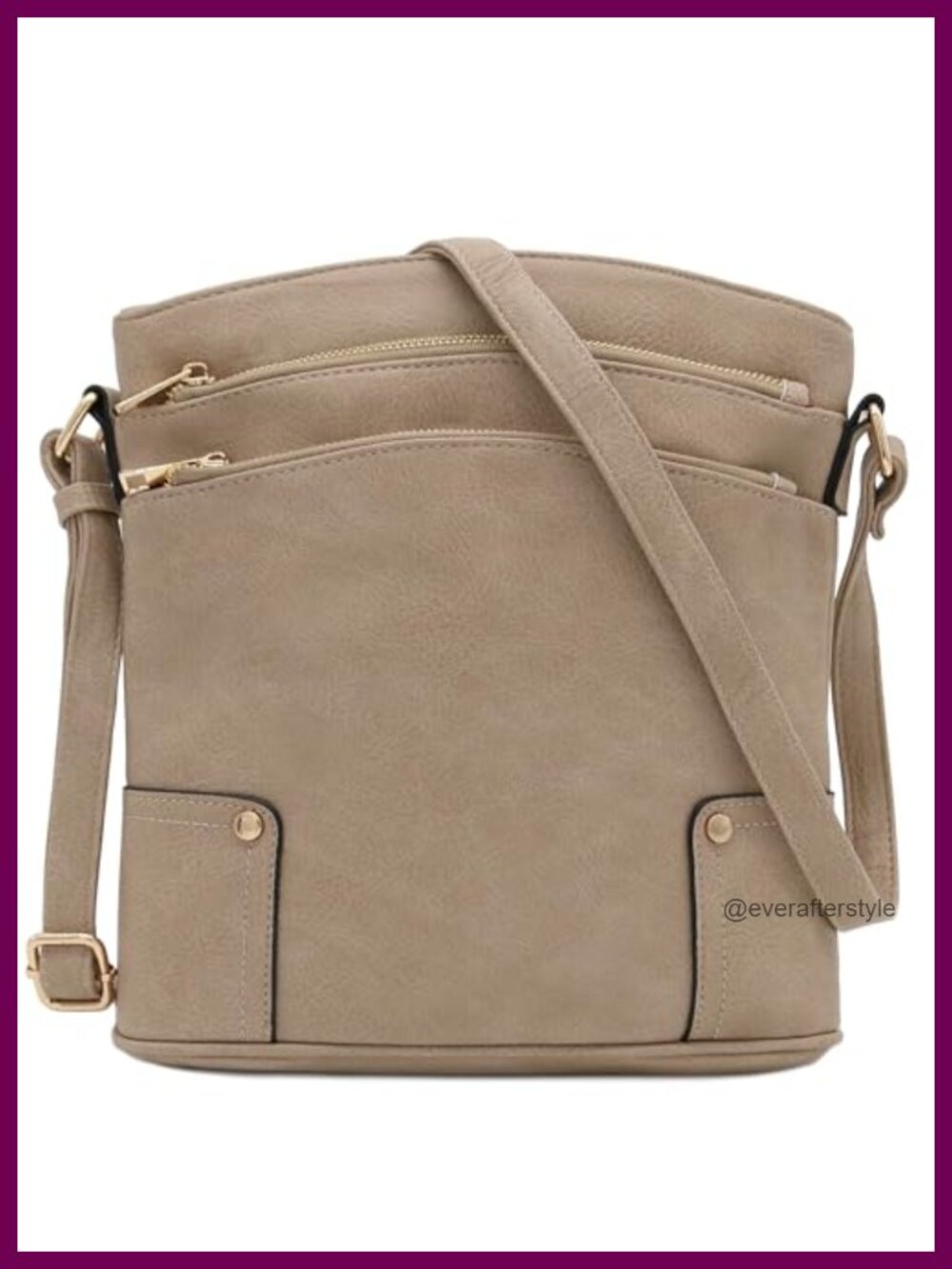 Large Crossbody Bag Faux Leather Triple Zip Pocket Adjustable Strap